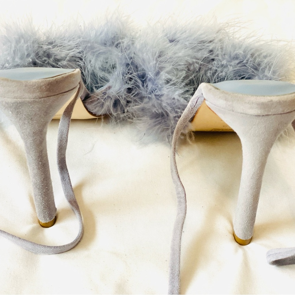 NEW Raye‎ Fara Periwinkle Lavender Feather and Suede Strappy Heels 8.5 - Picture 7 of 8